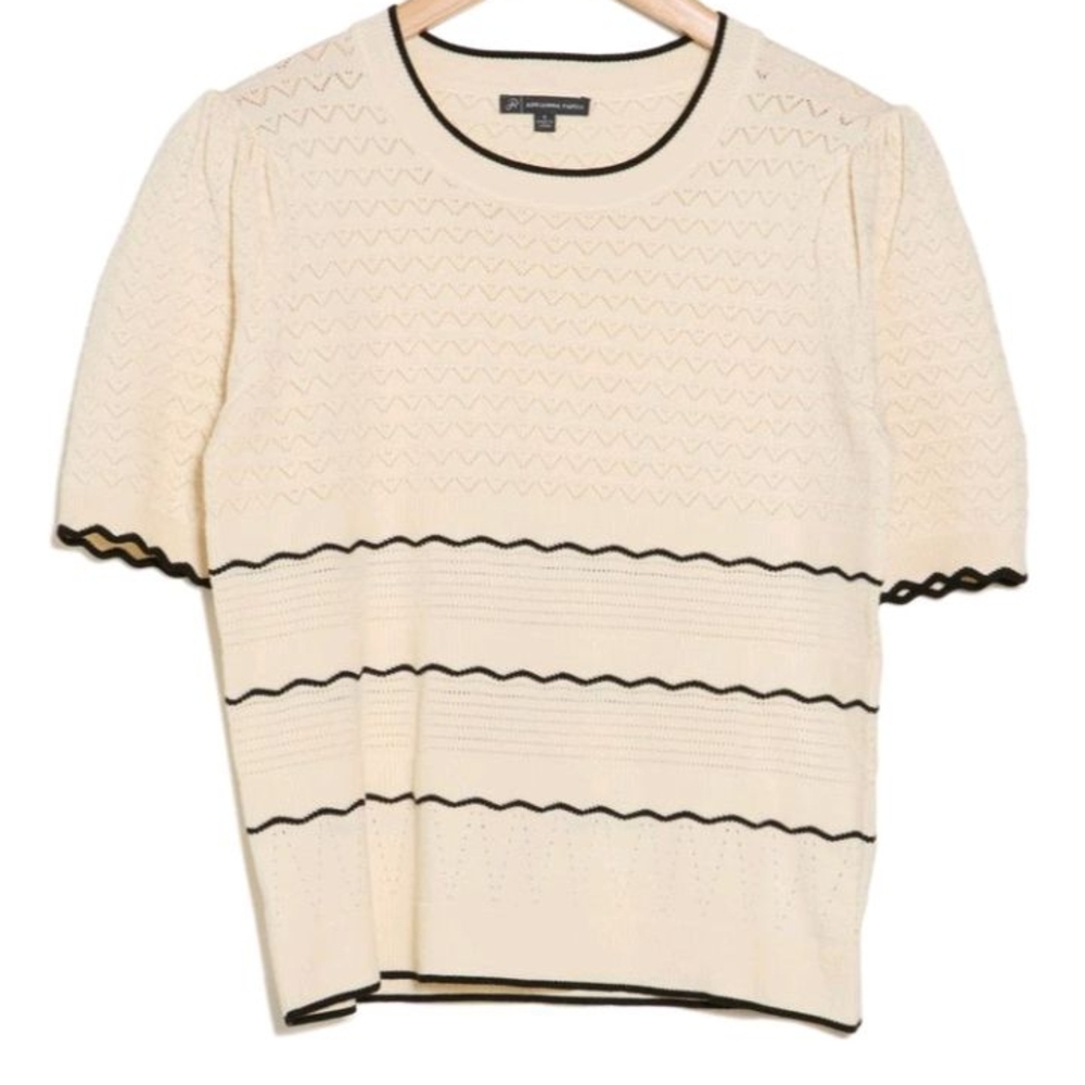 Adrianna Papell Short Sleeve Pointelle Sweater Size L Knit Crewneck Lightweight